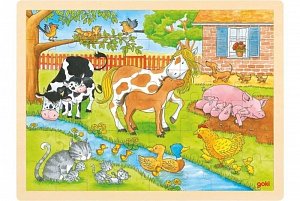 Goki Puzzle Život na farmě 48 dílků - dřevěné