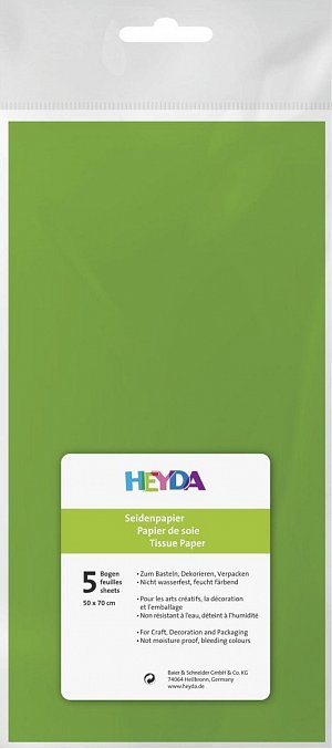 HEYDA Hedvábný papír 50 x 70 cm - světle zelený 5 ks