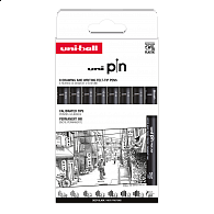 UNI PIN Classic, sada linerů, 8 ks, (0,05 mm/ 0,2 mm/ 0,4 mm/ 0,6 mm/ 0,8 mm/ 1,0 mm / BR), černá