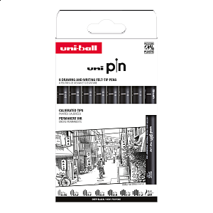 UNI PIN Classic, sada linerů, 8 ks, (0,05 mm/ 0,2 mm/ 0,4 mm/ 0,6 mm/ 0,8 mm/ 1,0 mm / BR), černá