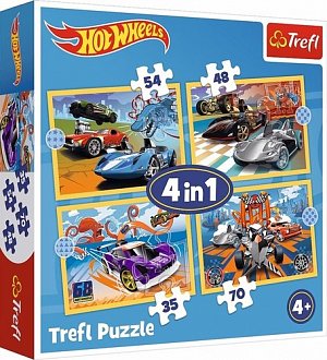 Puzzle Autíčka Hot Wheels 4v1 (35,48,54,70 dílků)