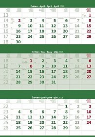 Kalendář nástěnný 2018 - 3měsíční/zelený s jmenným kalendáriem