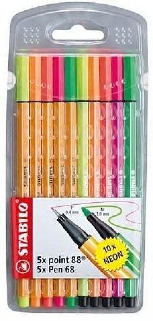 Popisovač STABILO point liner 88/Pen 68 neon sada 10 ks v pouzdru