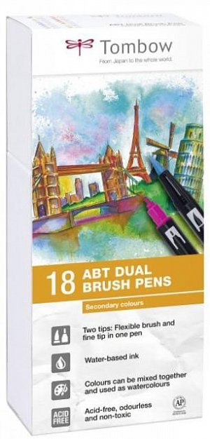 Tombow Oboustranný štětcový fix ABT - Secondary colours 18 ks