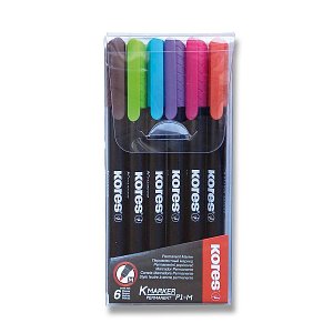 Kores K-MARKER Permanentní popisovač, tenký hrot M, 6 ks sada