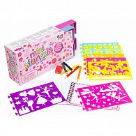 Kreslicí šablony s pastelkami mini box pro holčičky