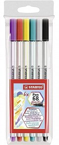 Fixa STABILO Pen 68 brush sada 6 ks v pouzdru PVC