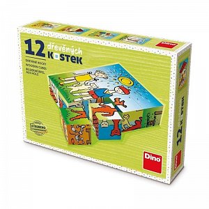 Pejsek A Kočička - Dřevěné kostky 12 ks
