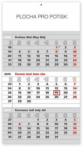 Kalendář 2015 - Standard šedý 3měsíční s českými jmény - nástěnný s prodlouženými zády