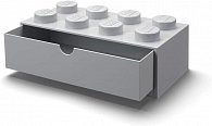 Úložný box LEGO stolní 8 se zásuvkouu - šedý