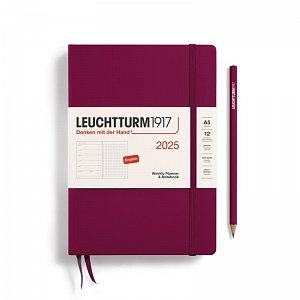 Leuchtturm1917 Weekly Planner & Notebook Medium (A5) 2025 Port Red - tečkovaný