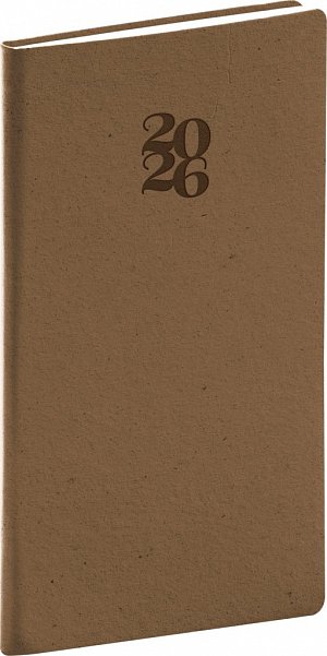 Diář 2026: Essenza - oříšek, kapesní, 9 x 15,5 cm