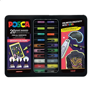 Posca sada popisovačů PC-1M/PC-3M/PC-5M, GROOVY, PC-1M: 6 ks, PC-3M: 7 ks, PC-5M: 7 ks, mix barev (20 ks)