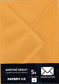 barevná obálka 114X162 mm OKROVÁ, 5 kusů,110 gm2, olizová