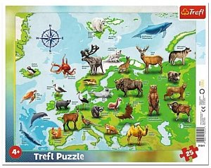 Trefl Puzzle Mapa Evropy se zvířátky / 25 dílků