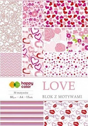 Blok se vzorovanými papíry A4 - Love 80 g
