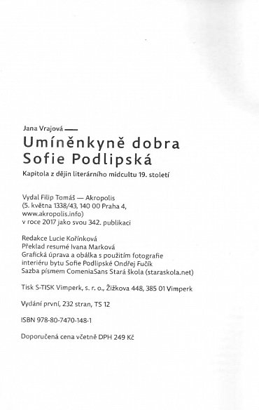 Náhled Umíněnkyně dobra Sofie Podlipská - Kapitola z dějin literárního midcultu 19. století