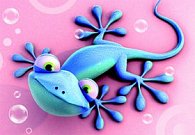 pohlednice 3D modrá ještěrka