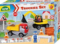 Truckies set stavba plast stavební stroje s figurkami s doplňky v krabici 38x28x10cm 24m+