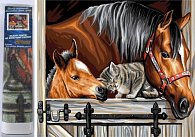 Diamantové malování Koně s kočkou 30x40cm