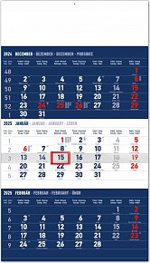 NOTIQUE Nástenný kalendár 3-mesačný štandard modrý – so slovenskými menami 2025, 29,5 x 43 cm