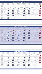 Kalendář nástěnný 2018 - 3měsíční/modrý skládaný s jmenným kalendáriem