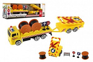 Auto s nadměrným nákladem s přívěsem plast 29cm na volný chod na bat. se světlem v krabici 32x10x7cm