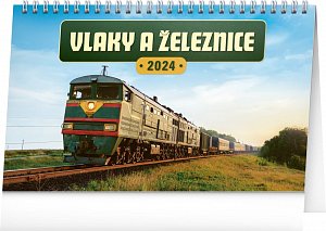 Kalendář 2024 stolní: Vlaky a železnice, 23,1 × 14,5 cm