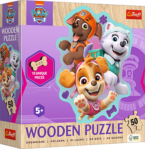 Puzzle dřevěné nepravidelné tvary Tlapková patrola/Paw Patrol 50 dílků 20x26,1cm v krabici 20x20x6cm