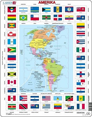 Puzzle MAXI - Mapa Ameriky + vlajky/70 dílků