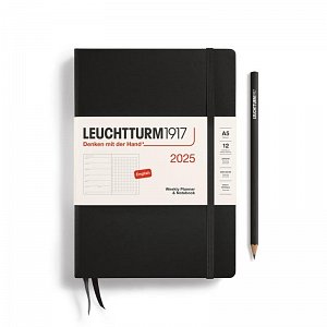 Leuchtturm1917 Weekly Planner & Notebook Medium (A5) 2025 Black - tečkovaný