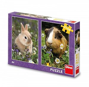 Puzzle Králíček a morče 2 x 48 dílků