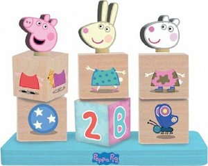 Dřevěné kostky Prasátko Peppa s figurkou