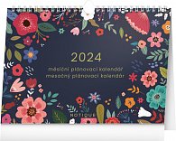 Kalendář 2024 nástěnný: Květy, plánovací, měsíční, 30 × 21 cm