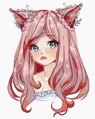 Malování podle čísel 40 x 50 cm Anime - Dívka s růžovými vlasy