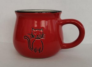 Hrnek keramický s kočkou - červený 75 ml