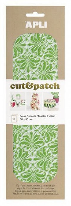APLI Cut&Patch papír 30 x 50 cm - Zeleno-bílý motiv 3 ks