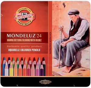 Koh-i-noor pastelky MONDELUZ akvarelové, souprava 24 ks v plechové krabičce