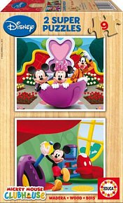 Dřevěné puzzle Mickey Mouse Club House 2x9 dílků