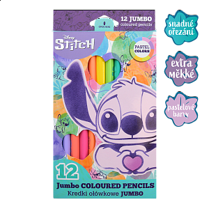 Colorino pastelky trojhranné JUMBO Stitch Pastel, 12 pastelových barev