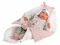 Llorens 84460 NEW BORN - realistická panenka miminko se zvuky a měkkým látkovým tělem - 44 cm