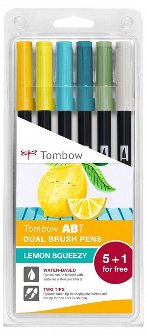 Tombow ABT Dual Pen Brush sada oboustranných štětcových fixů - Lemon Squeezy 6 ks