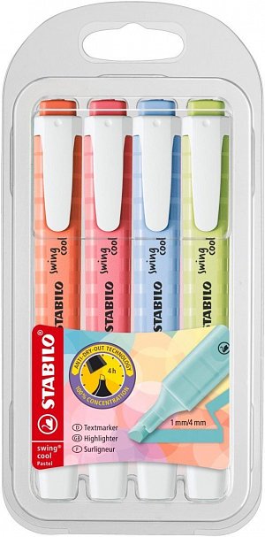 Zvýrazňovač STABILO swing cool Pastel 4 ks, 1.  vydání