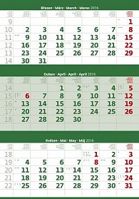 Kalendář nástěnný 2016 - Tříměsíční - zelený