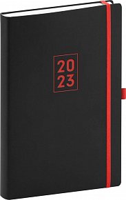 Diář 2023: Nox - černý/červený, denní, 15 × 21 cm