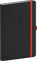 Diář 2024: Nox - černý/červený, týdenní, 15 × 21 cm