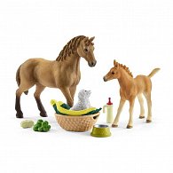 Schleich Set hříbě a Quarter kůň se štěnětem a doplňky