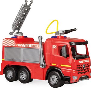 Mercedes auto hasiči plast 65cm stříkací vodu nádržka 1,5l v krabici 71x40x28cm