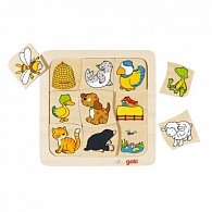 Goki Puzzle Kdo bydlí kde? 9 dílků - dřevěné