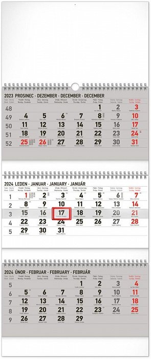 Kalendář 2024 nástěnný: 3měsíční standard skládací CZ, 29,5 × 69,5 cm